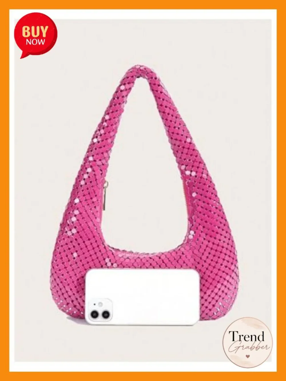 Metallic Glitter Sequin Hobo Evening Handbag with Zipper